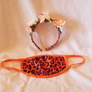 Face mask Hair Band Set Kids Girls Leopard Flowers